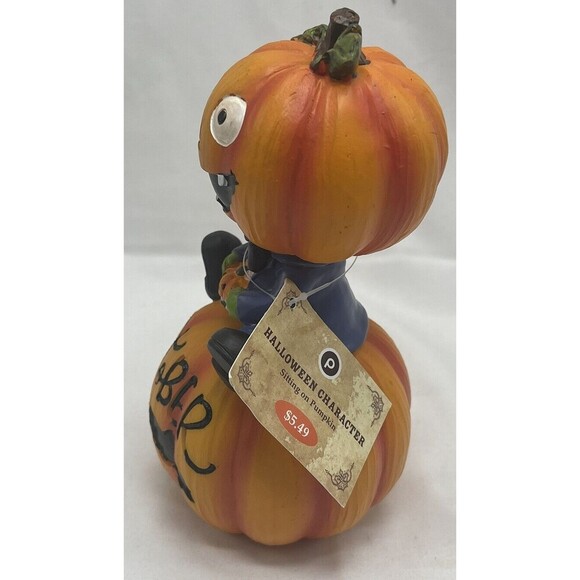 HALLOWEEN PUMPKIN HEAD MAN CERAMIC FIGURE  6” RARE - Picture 2 of 9